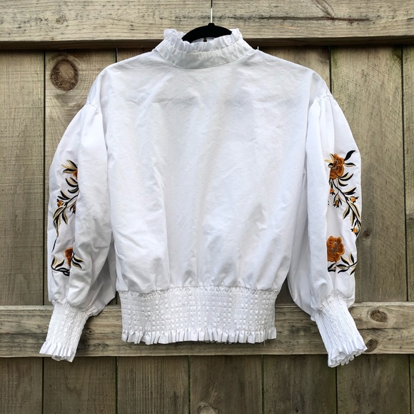 Tops - White Ruffle Long Sleeve with Floral